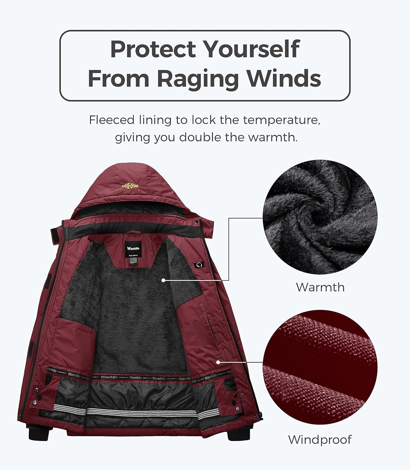 Women'S Mountain Waterproof Ski Jacket Windproof Rain Jacket Winter Warm Hooded Coat