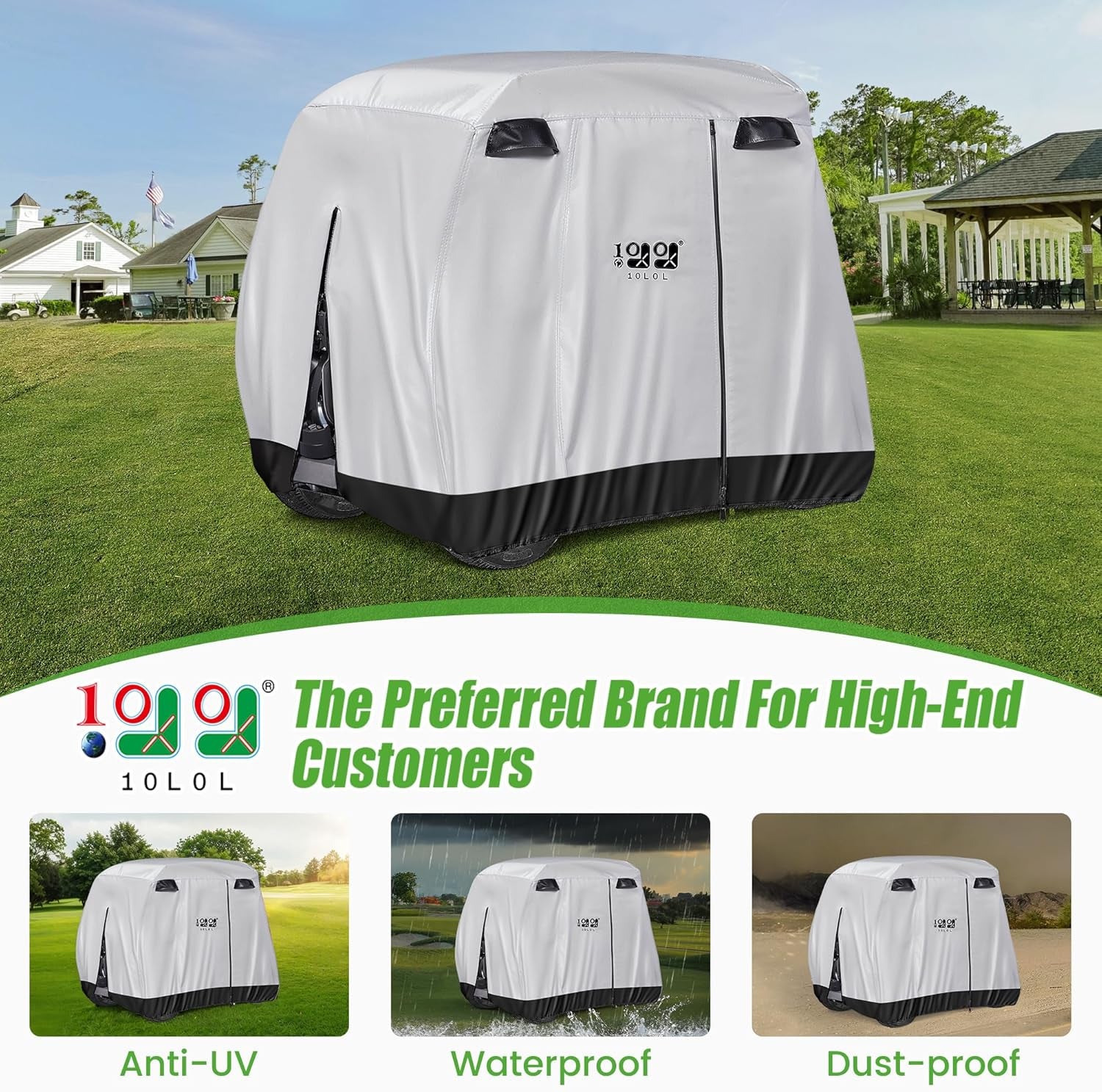 Universal Golf Cart Covers for Yamaha,Club Car, EZGO, Waterproof 2/4 Passenger Golf Cart Rain Covers with 3 Zipper Doors