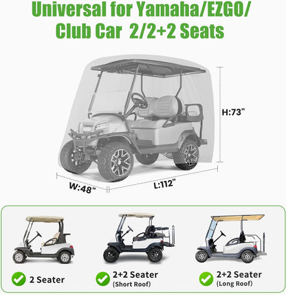 Universal Golf Cart Covers for Yamaha,Club Car, EZGO, Waterproof 2/4 Passenger Golf Cart Rain Covers with 3 Zipper Doors