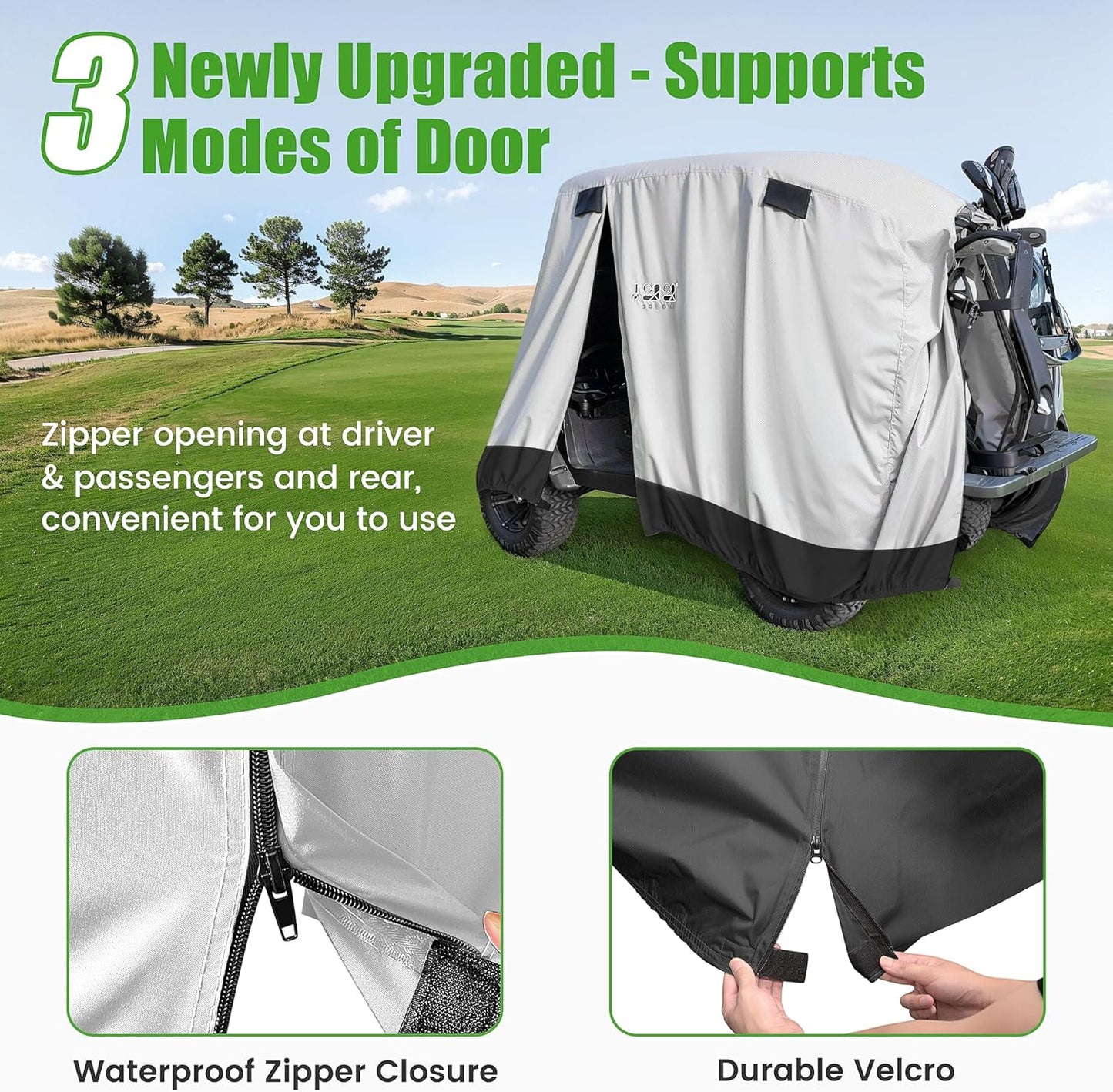 Universal Golf Cart Covers for Yamaha,Club Car, EZGO, Waterproof 2/4 Passenger Golf Cart Rain Covers with 3 Zipper Doors
