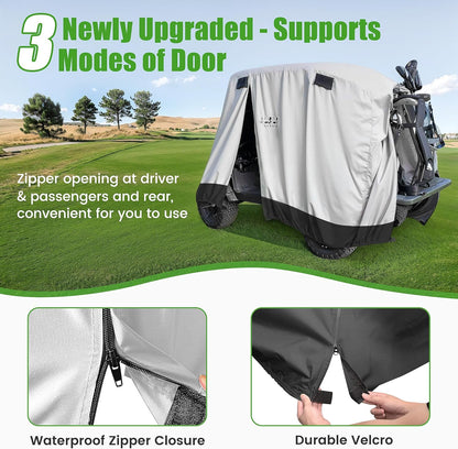 Universal Golf Cart Covers for Yamaha,Club Car, EZGO, Waterproof 2/4 Passenger Golf Cart Rain Covers with 3 Zipper Doors