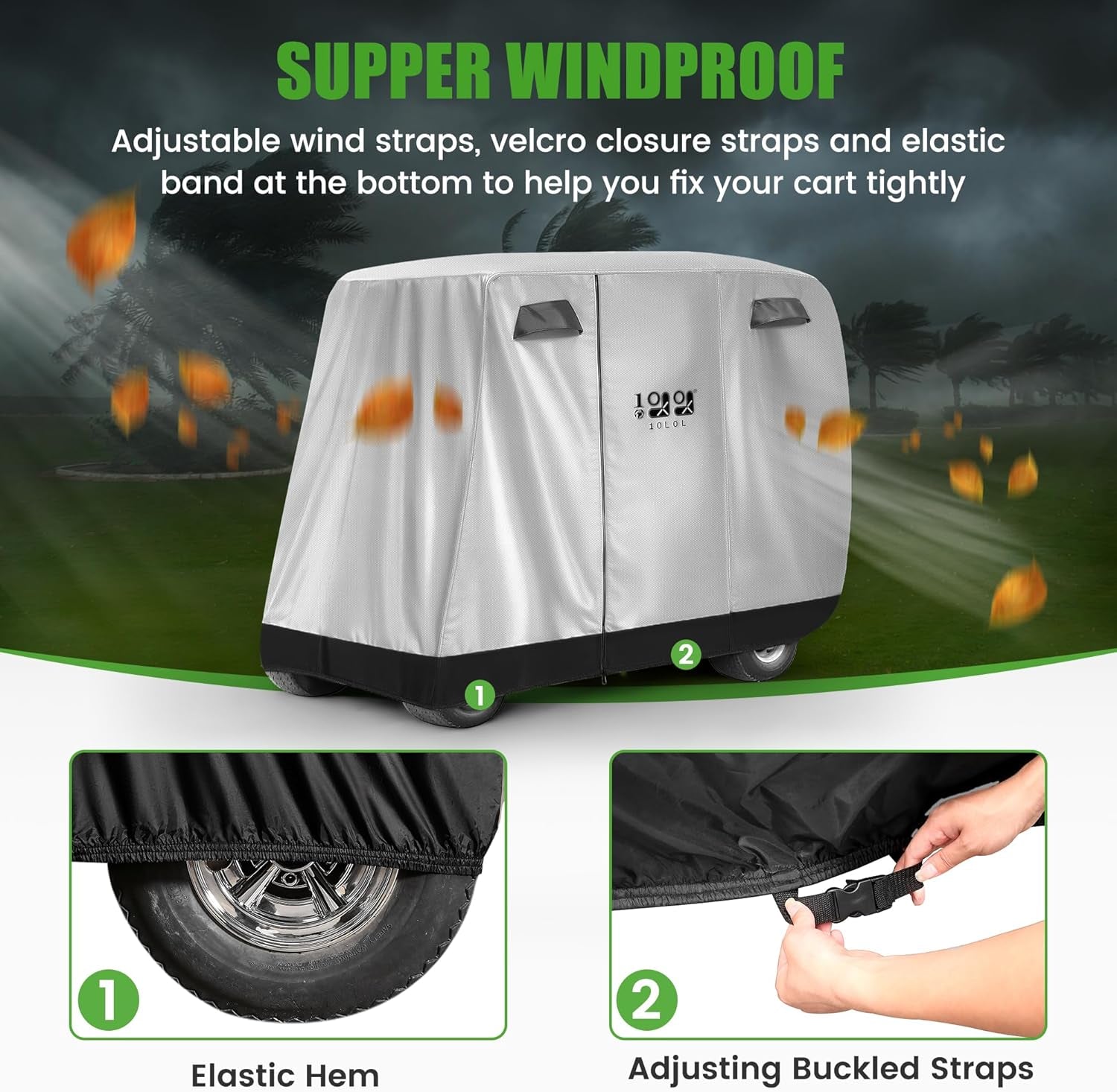 Universal Golf Cart Covers for Yamaha,Club Car, EZGO, Waterproof 2/4 Passenger Golf Cart Rain Covers with 3 Zipper Doors