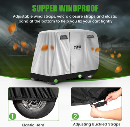 Universal Golf Cart Covers for Yamaha,Club Car, EZGO, Waterproof 2/4 Passenger Golf Cart Rain Covers with 3 Zipper Doors